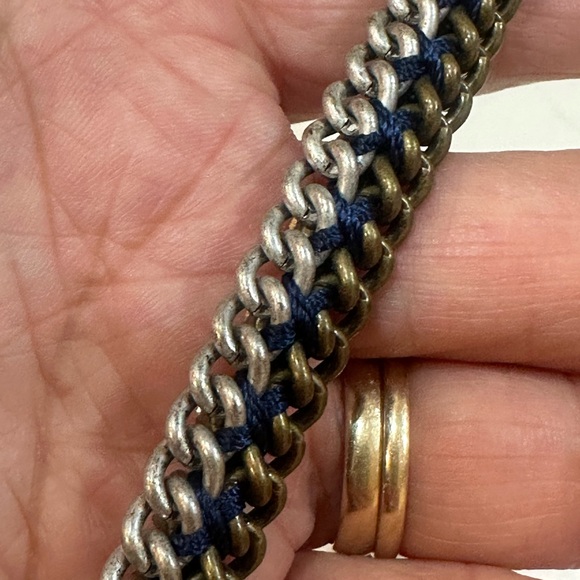 Banana Republic Woven Curb Double Gunmetal Chain & Rhinestone 24”L Necklace - Picture 8 of 10